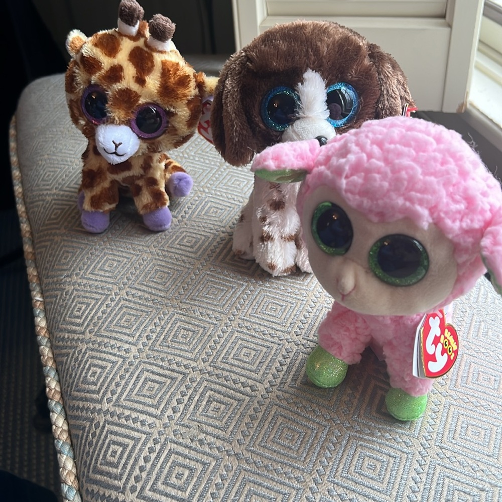 TY Beanie Boos Plush Toy Set (3) Lamb, Dog, and Giraffe. NWT